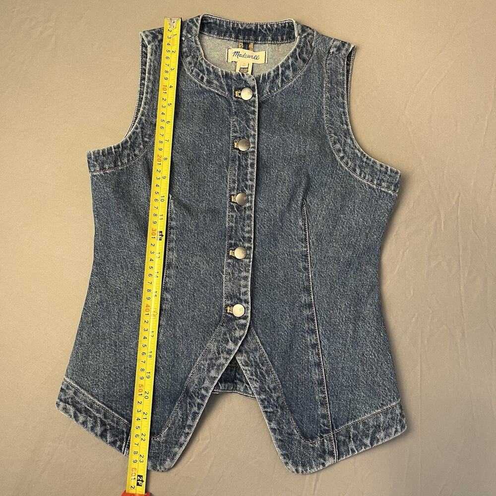 Madewell Denim Harlow Jean Vest Womens 0 Blue Button Front Crew Neck Cotton - Picture 7 of 8